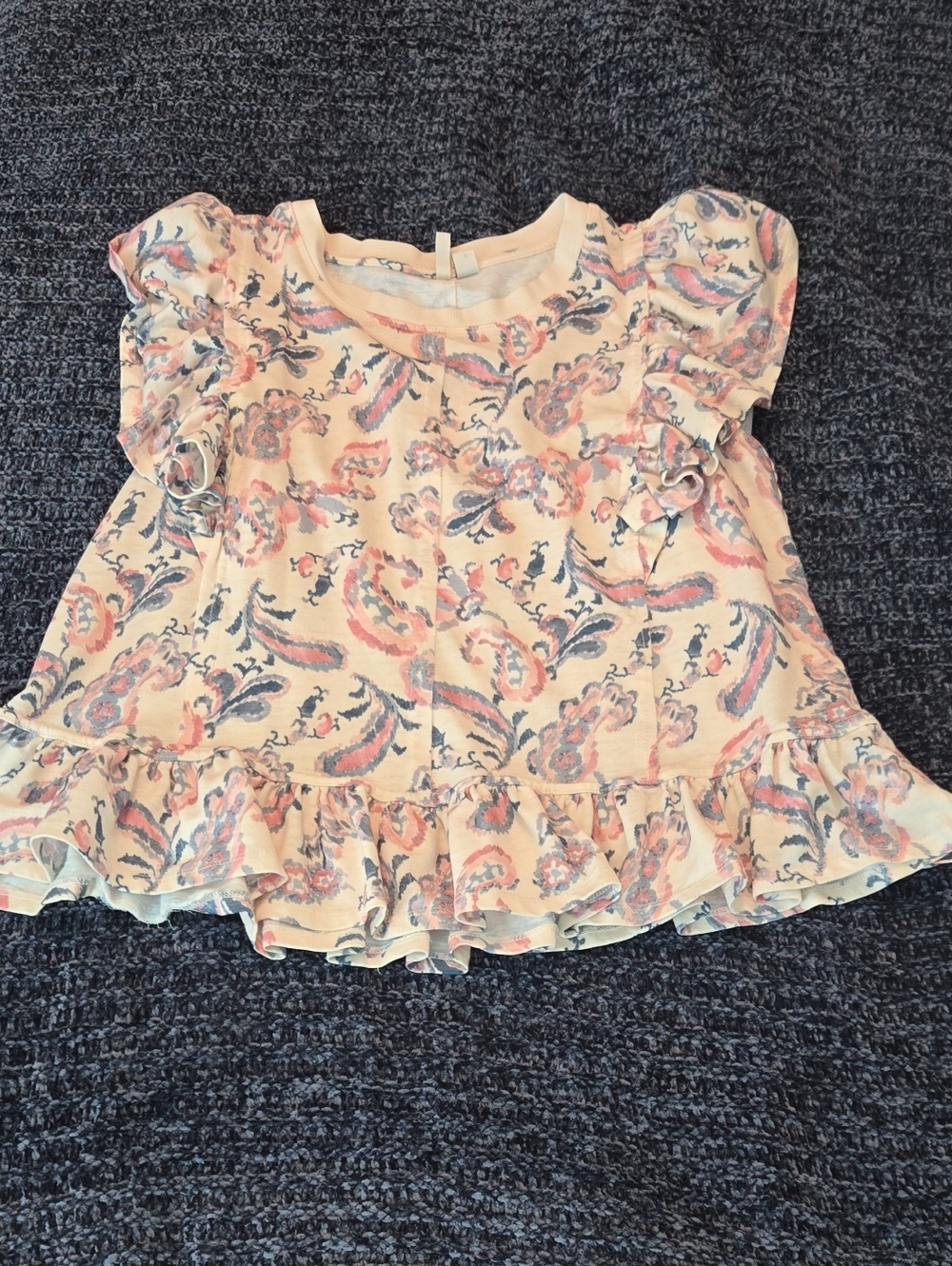 Cato Short Sleeve Floral Ruffle Tee - Pink & Blue
